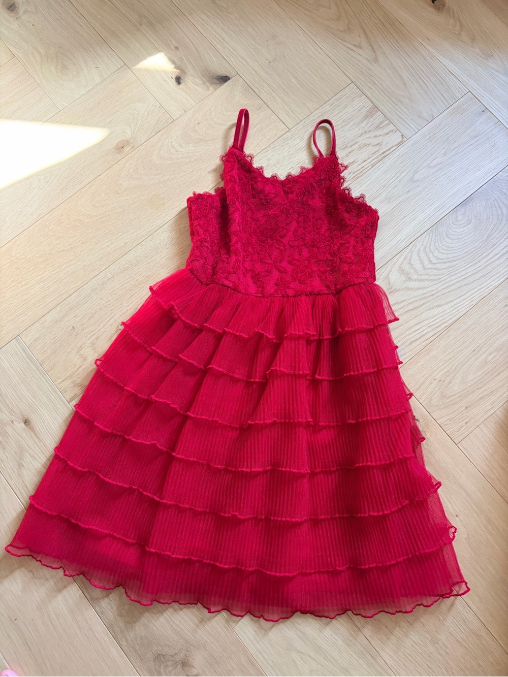 Cat & Jack Red Lace Bodice Tiered Ruffle Dress